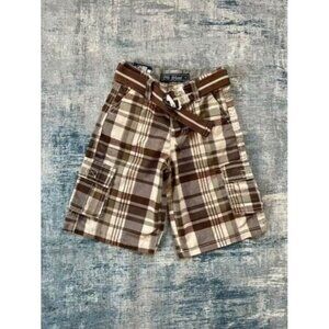 Boys Old Skool Brown Cream Plaid Cargo Shorts w Matching Belt Size 5